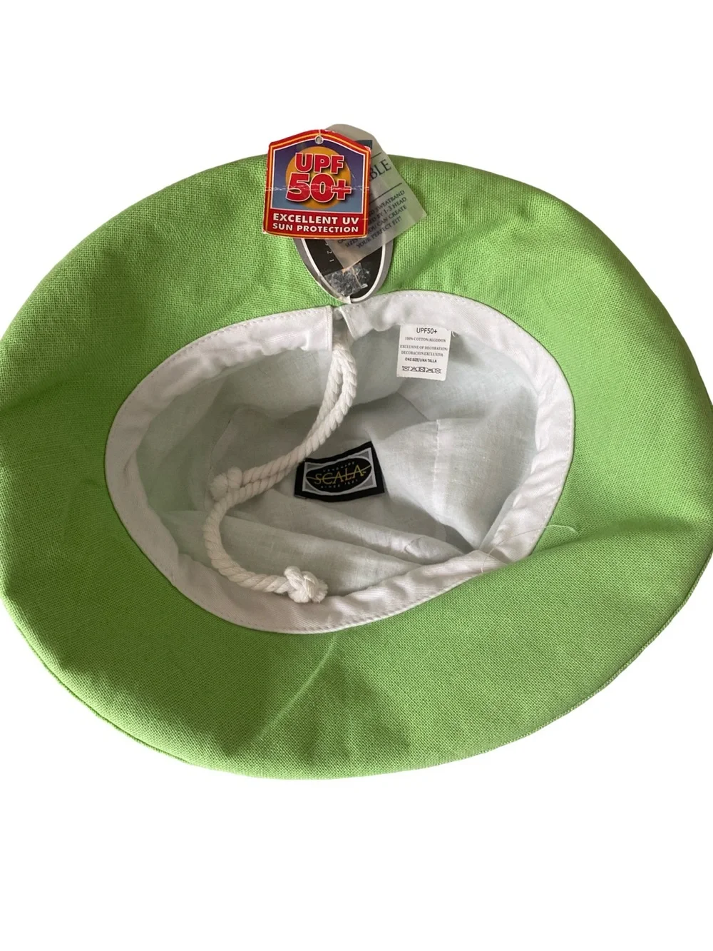 Scala Lime Green Sun Hat with Rope Detail -adjustable size